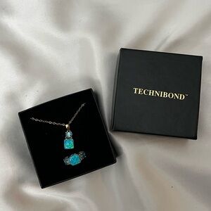 NIB Technibond Blue Opal Necklace and Ring Set